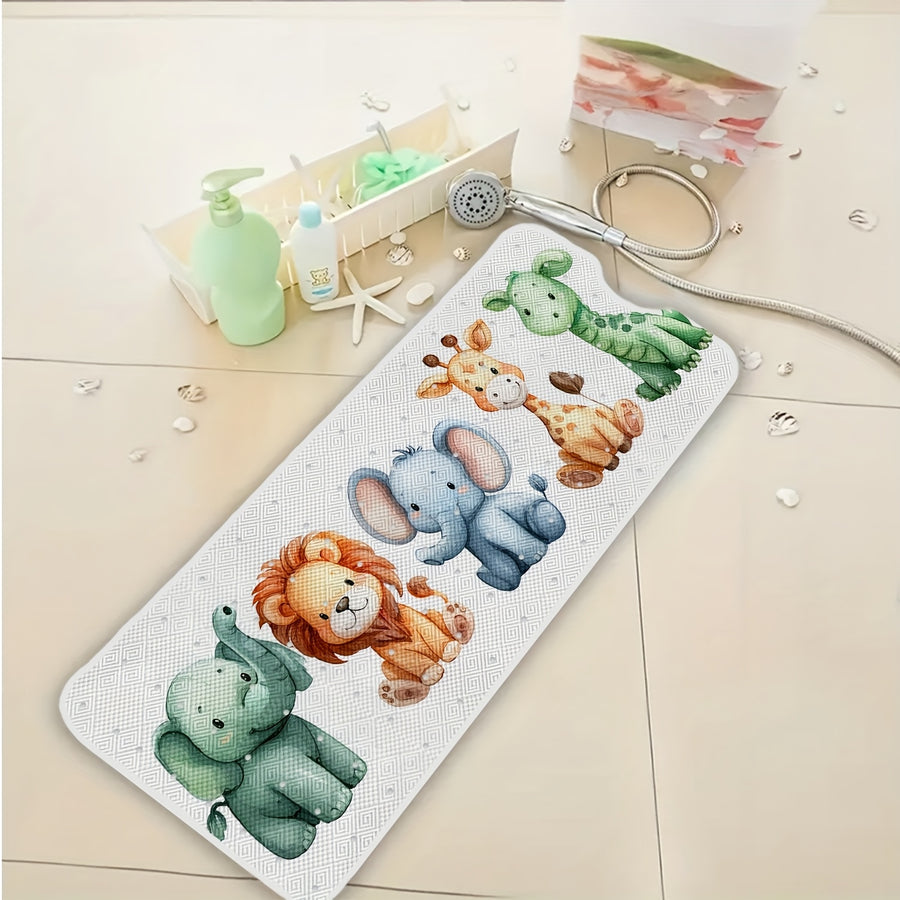 Un tapis de baignoire de salle de bain avec des motifs d'animaux — Monptitlou