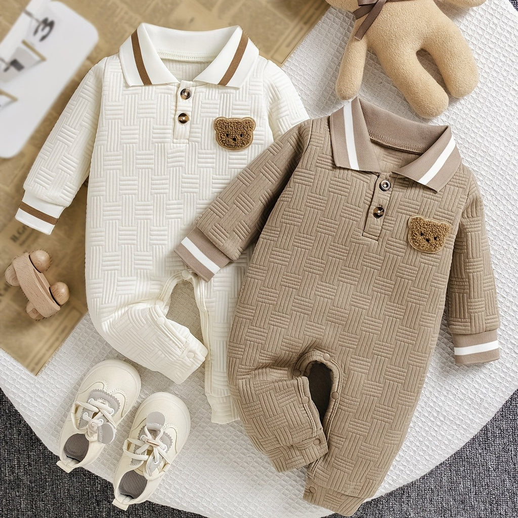 Combinaison polo col badge petit ours jacquard solide pour bébé garçon — Monptitlou