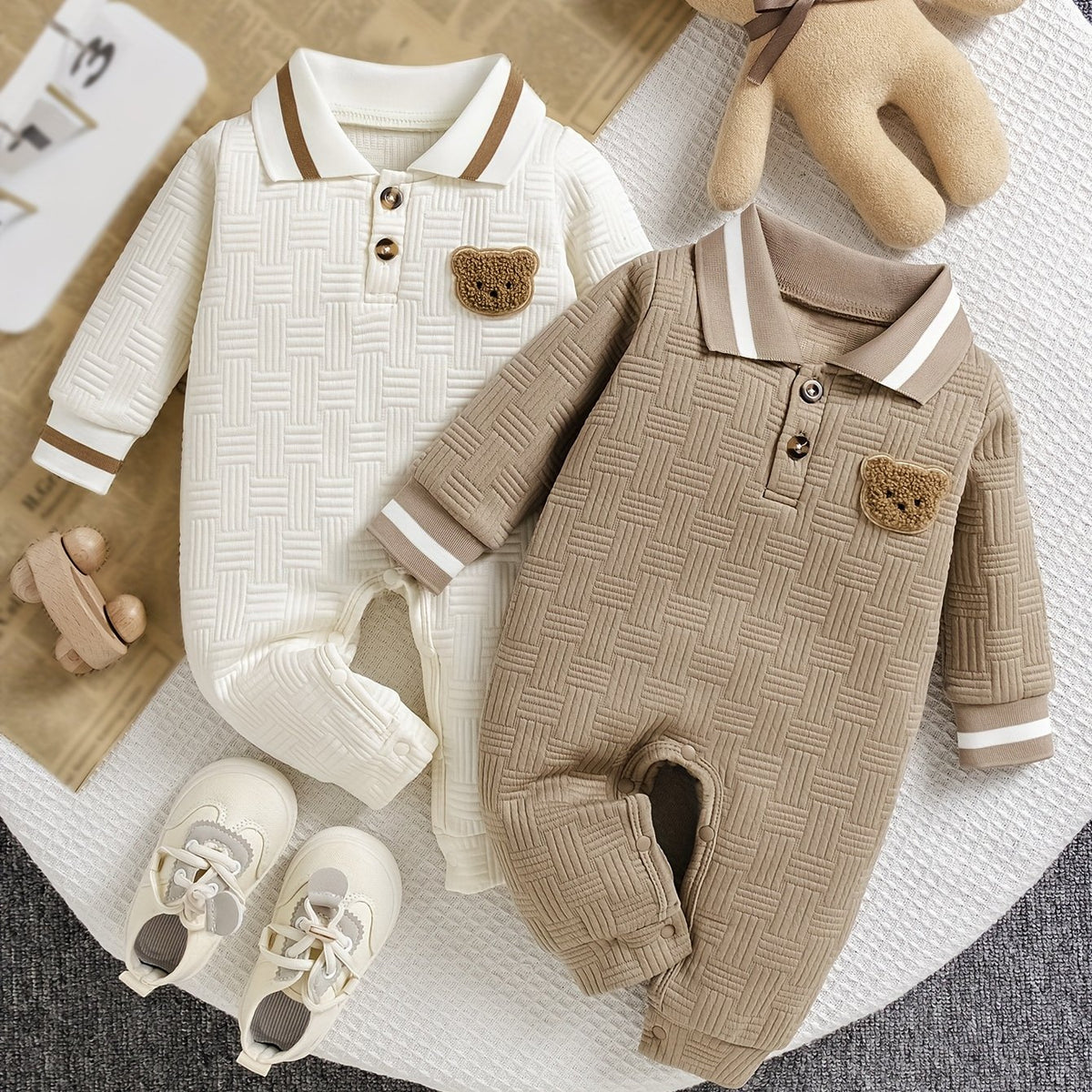Combinaison polo col badge petit ours jacquard solide pour bébé garçon — Monptitlou Image