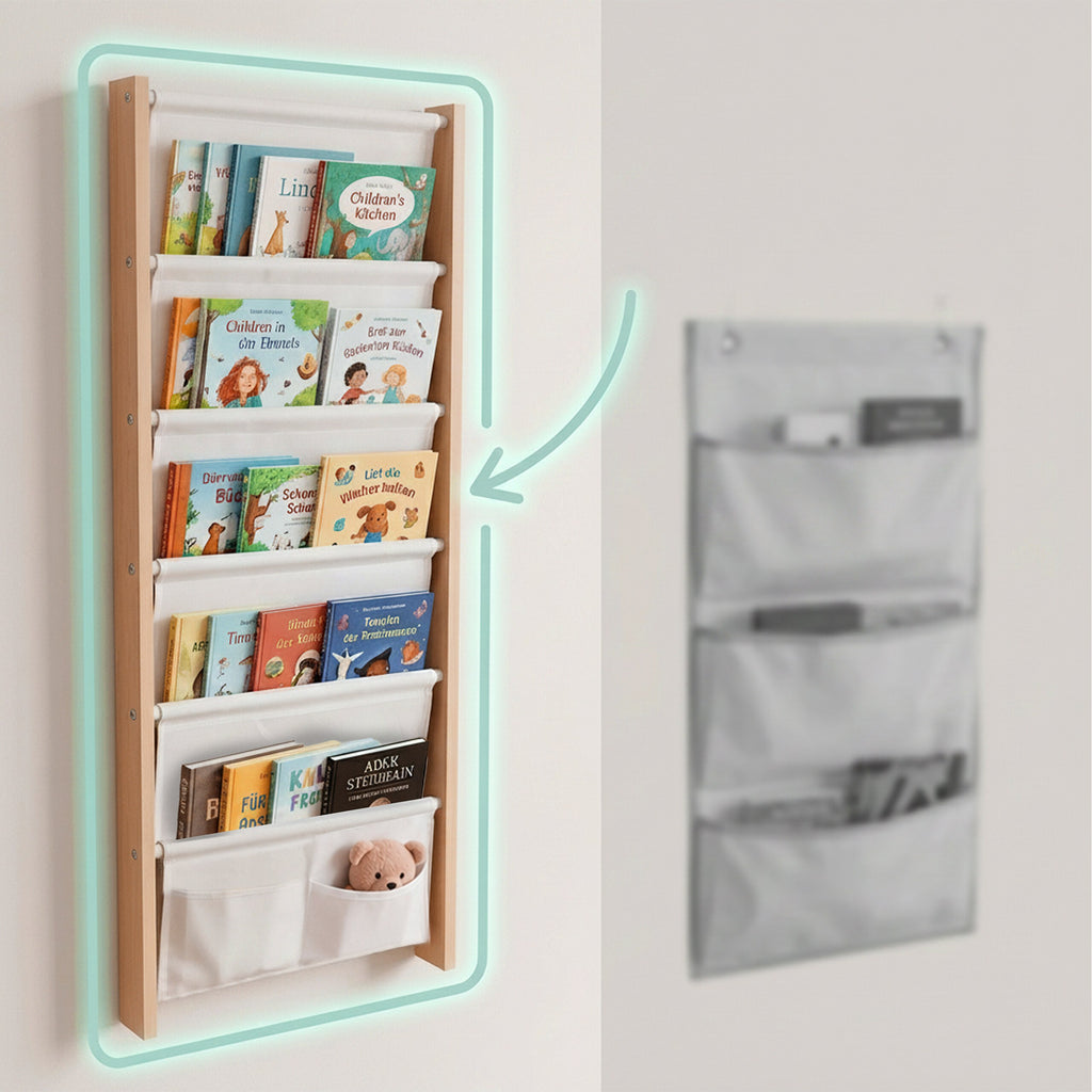 Étagère à livres « 7 poches » blanche - (L)44.5 x (H)118 x (P)6 cm — Monptitlou