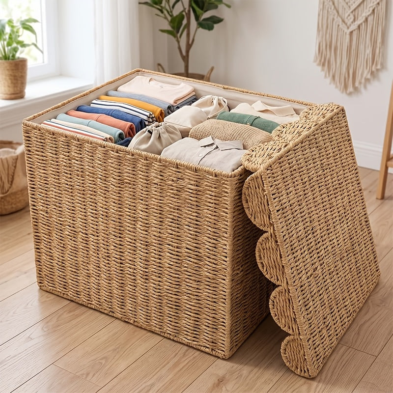 1 panier de rangement pliable grande taille avec couvercle et bord — Monptitlou