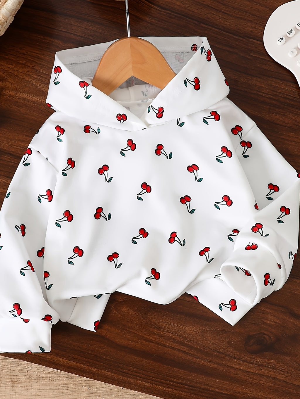 Pull à capuche manches longues imprimé cerises partout pour filles — Monptitlou