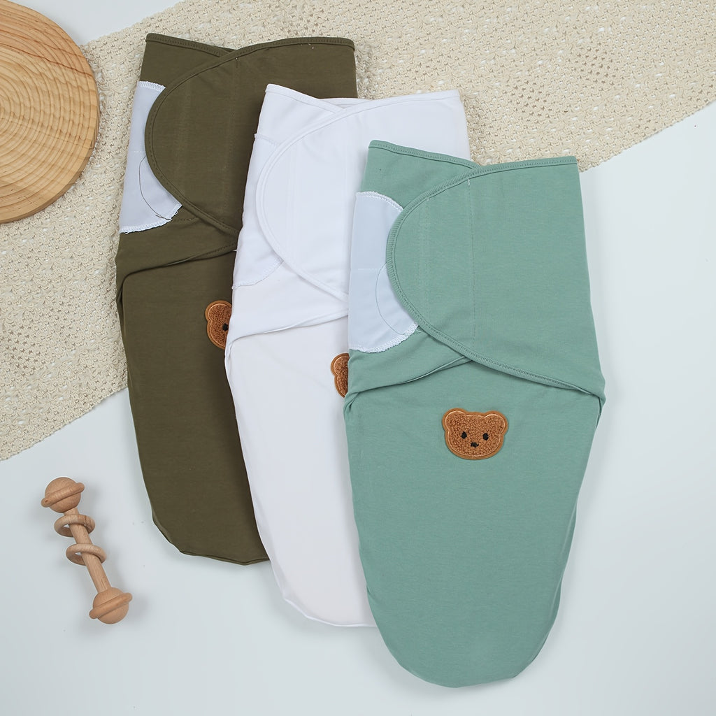 Ensemble d'emmaillotage pur pour bébé 3 pièces, motif appliqué d'ours — Monptitlou