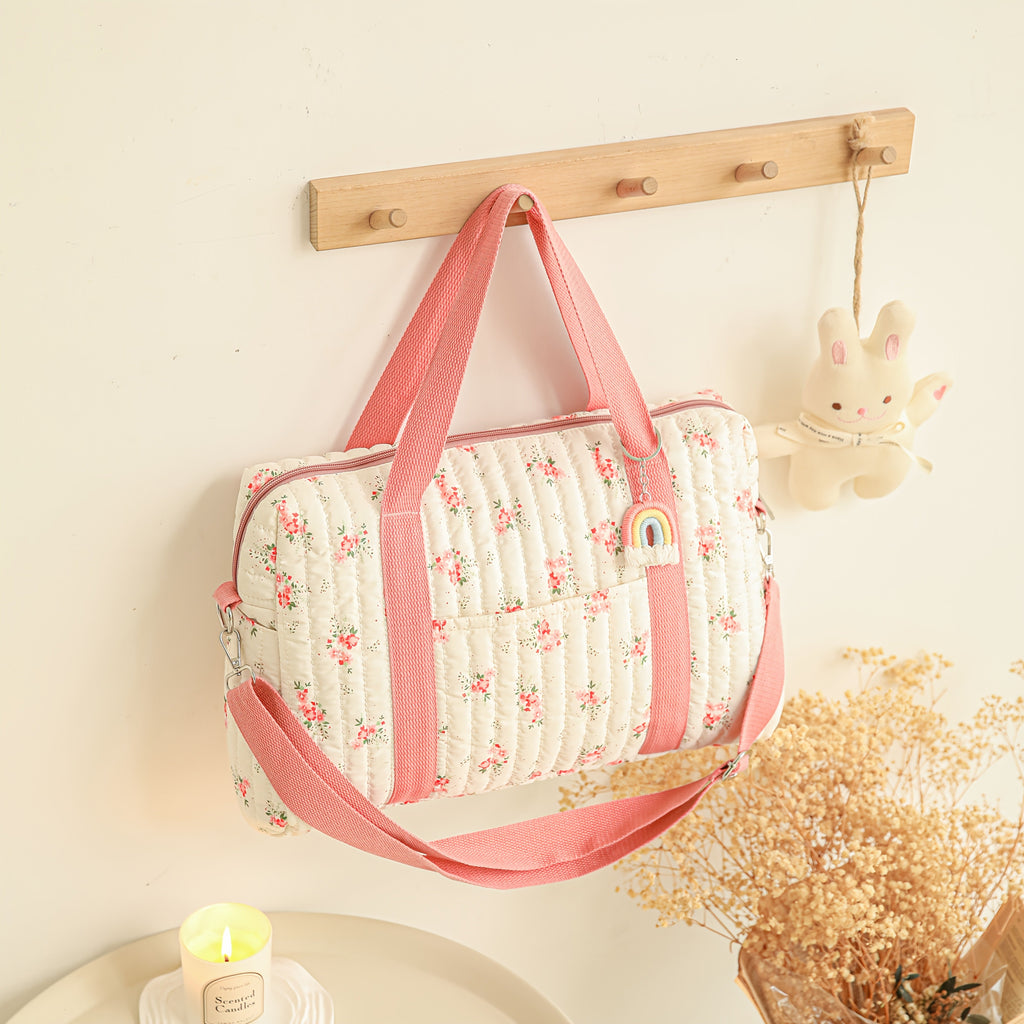 [Sac voyage maman léger] Sac à langer à motif floral rouge — Monptitlou