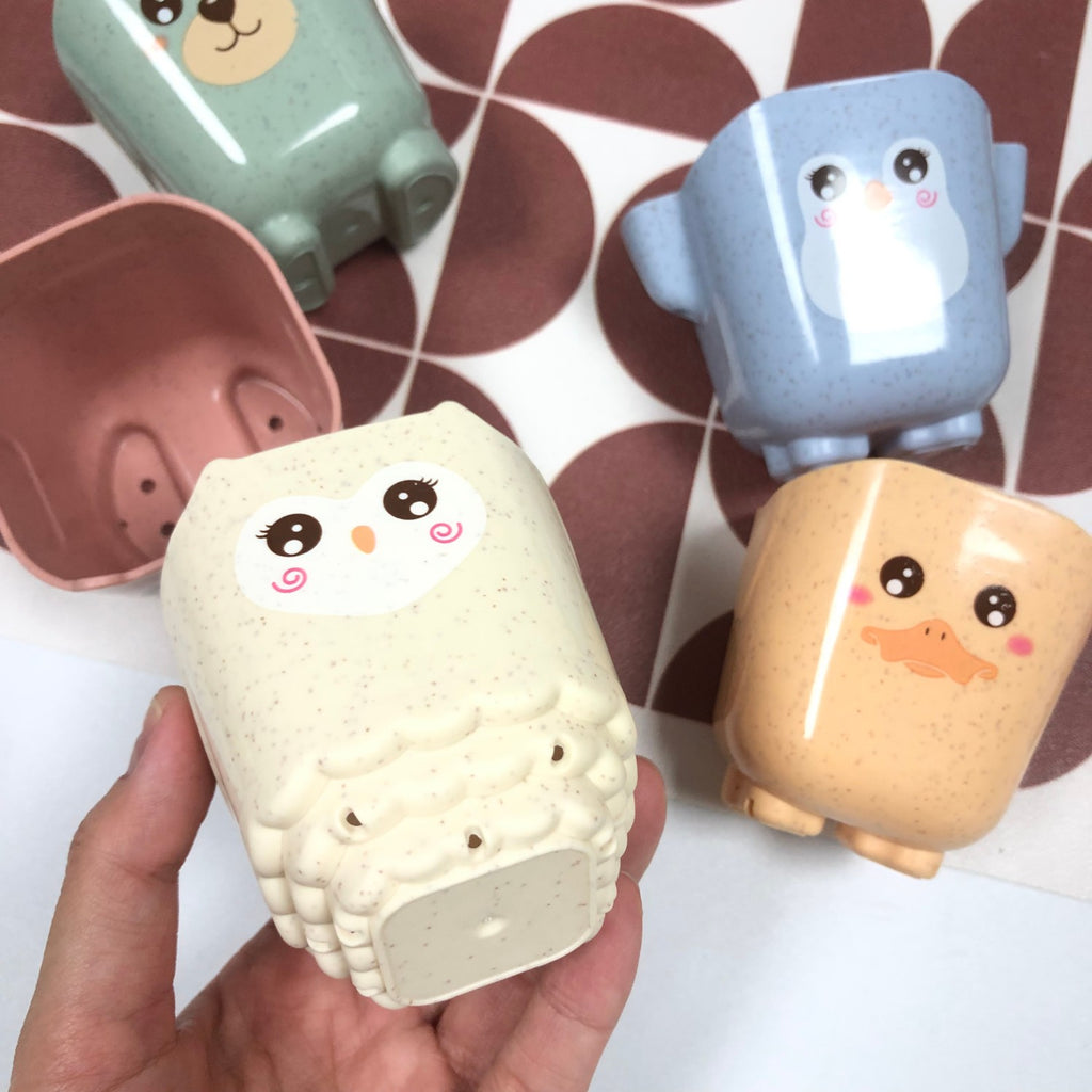 5 gobelets de rangement pour salle de bain avec animaux de dessins — Monptitlou