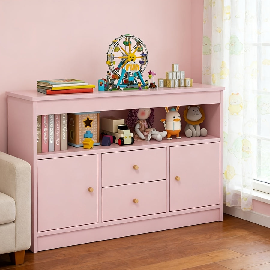 Meuble, Étagère en bois, Armoire avec 2 tiroirs et 2 portes — Monptitlou