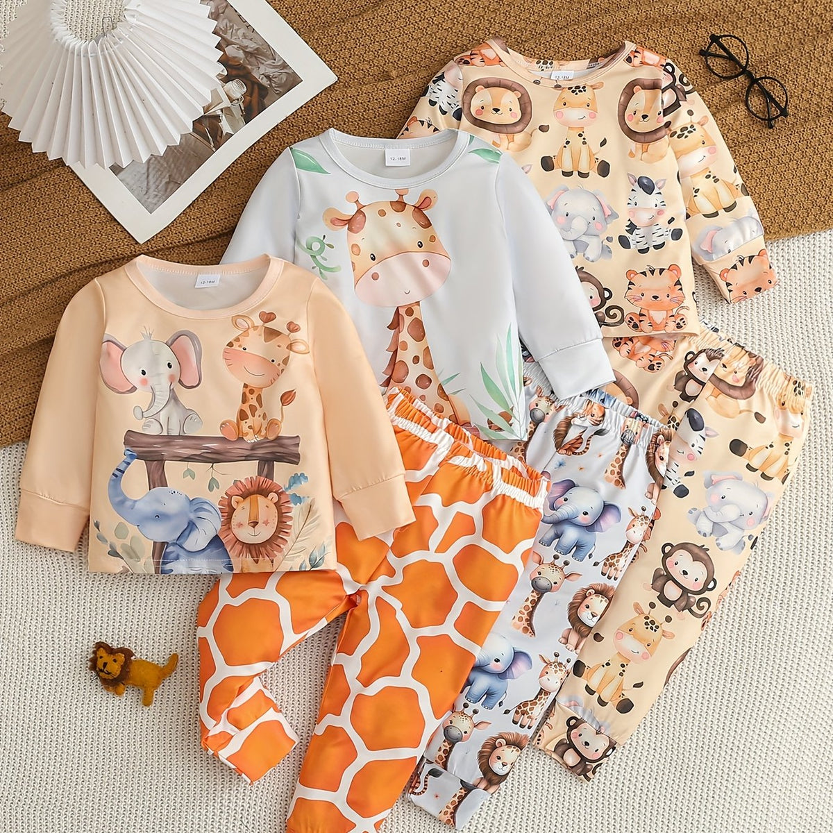 Ensembles de 6 pièces pour filles à imprimé animalier et dessin animé — Monptitlou Image