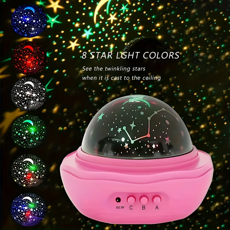 Lampe de nuit étoile et lune rose, projection rotative à 360 degrés — Monptitlou