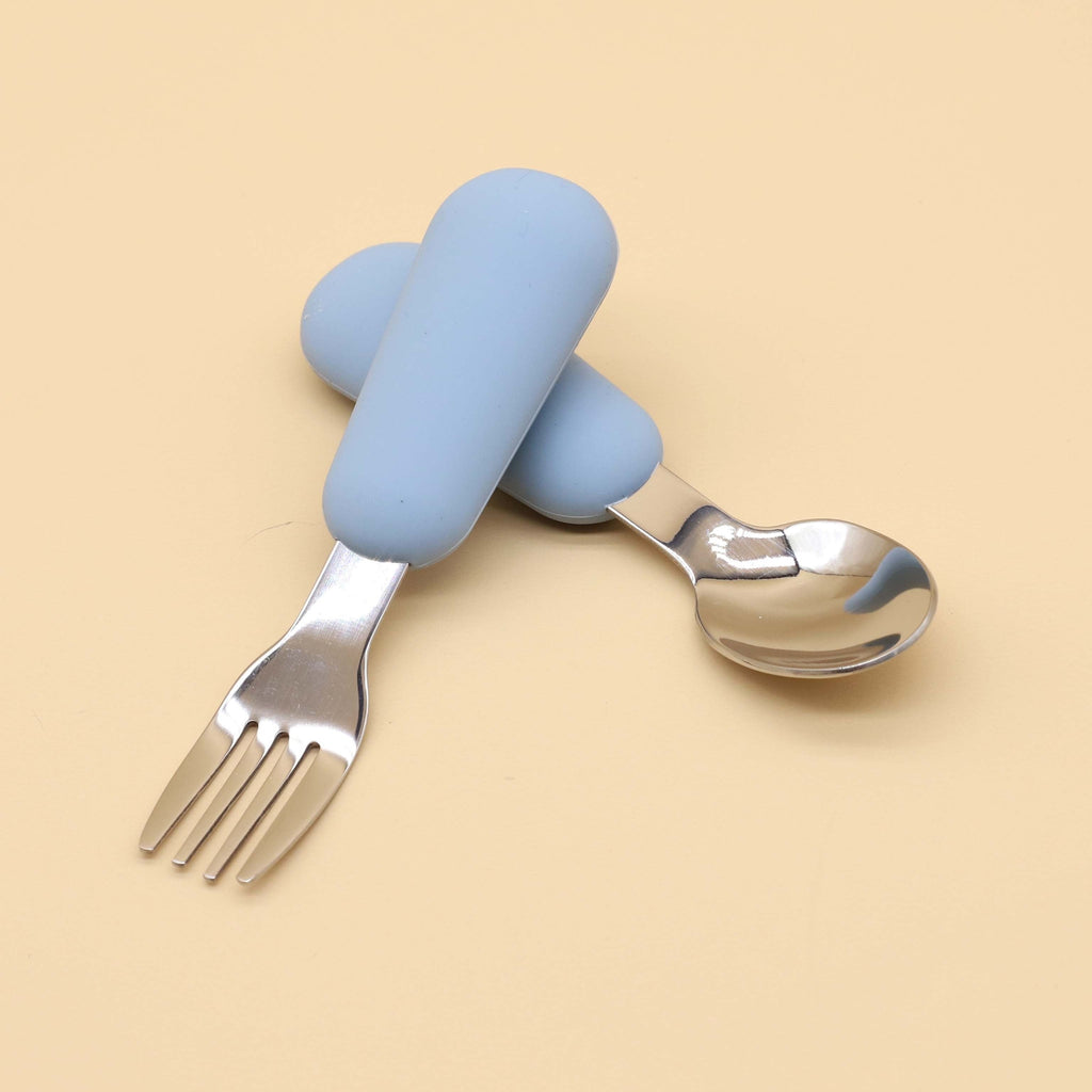 Cuillère et fourchette en acier inoxydable 304 avec manche en silicone — Monptitlou