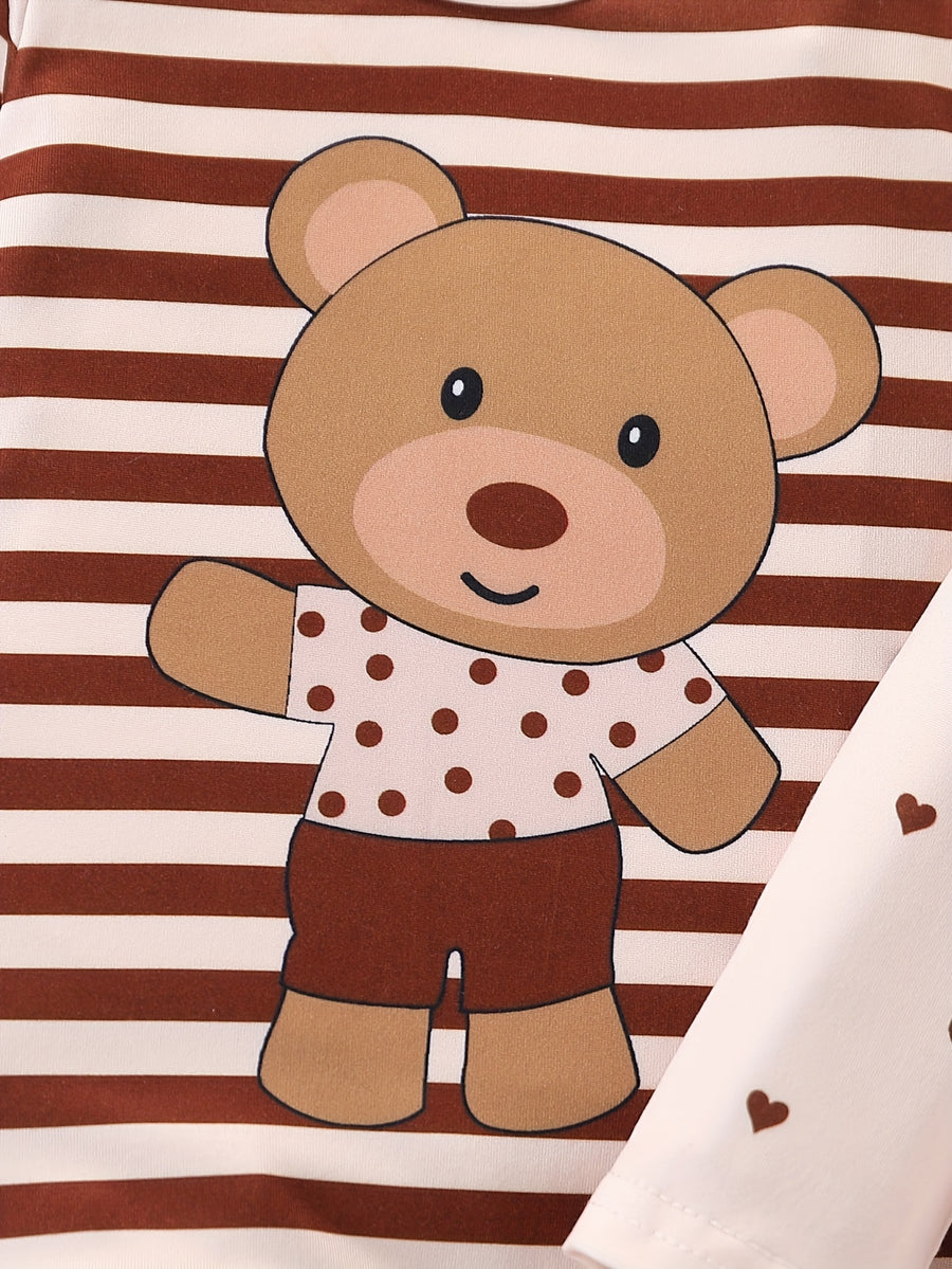 Bodysuits pieds pour bébé, imprimé ours, col rond manches longues — Monptitlou