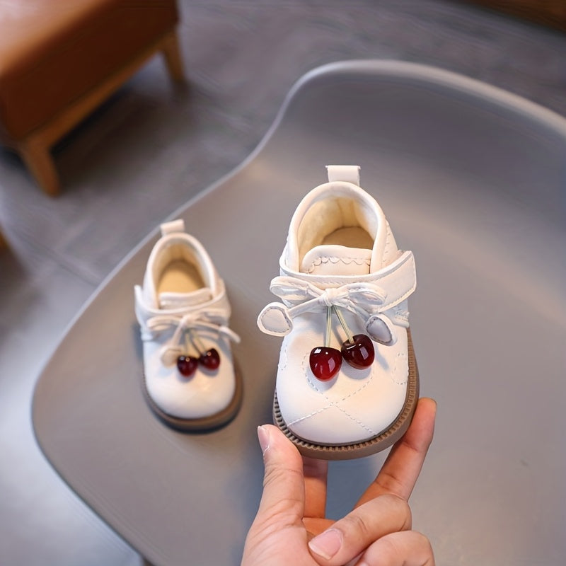 1 paire de bottines enfant nœud papillon cerise avec polaire chaude — Monptitlou