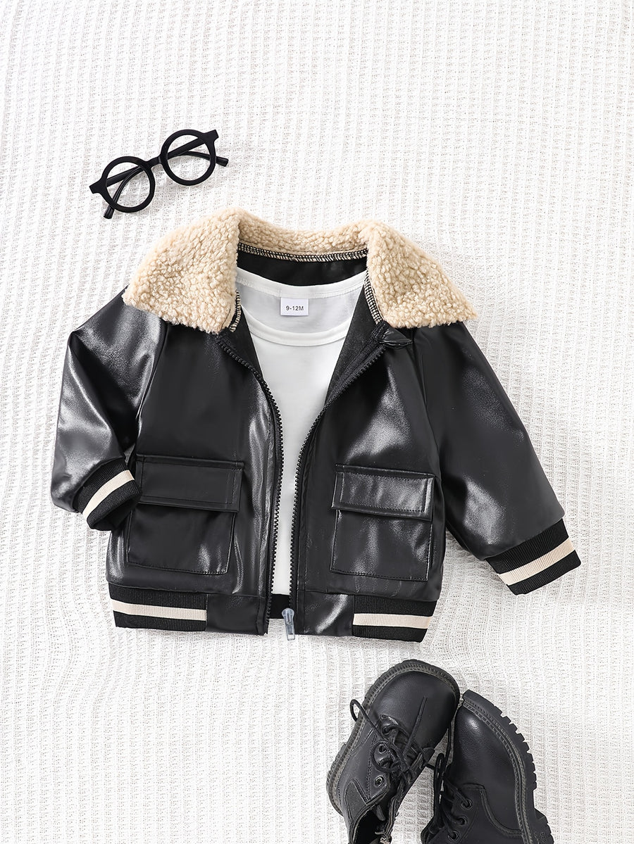 Veste pour bébé garçon, coupe-vent et chaude, col en polaire — Monptitlou