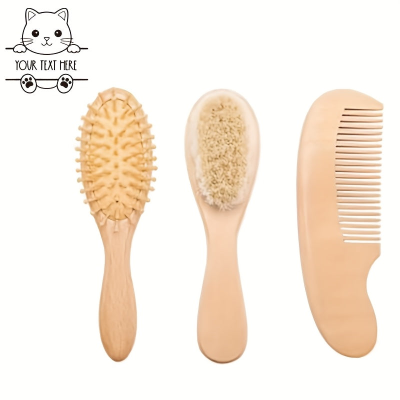 1 Set de brosse à cheveux et peigne en bois de hêtre personnalisé avec — Monptitlou Image