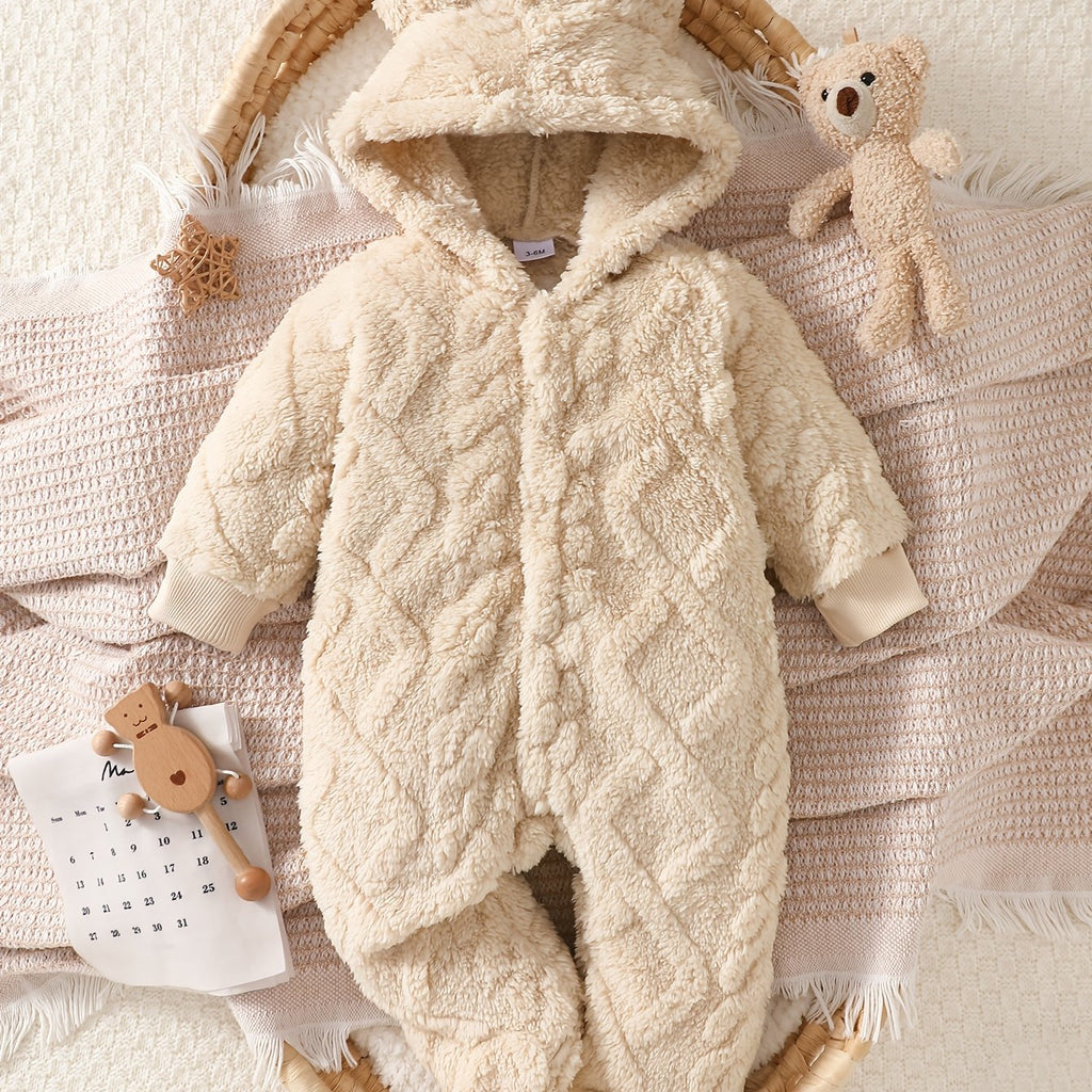 Grenouillère à pieds et à capuche ours en peluche kaki mignonne pour — Monptitlou