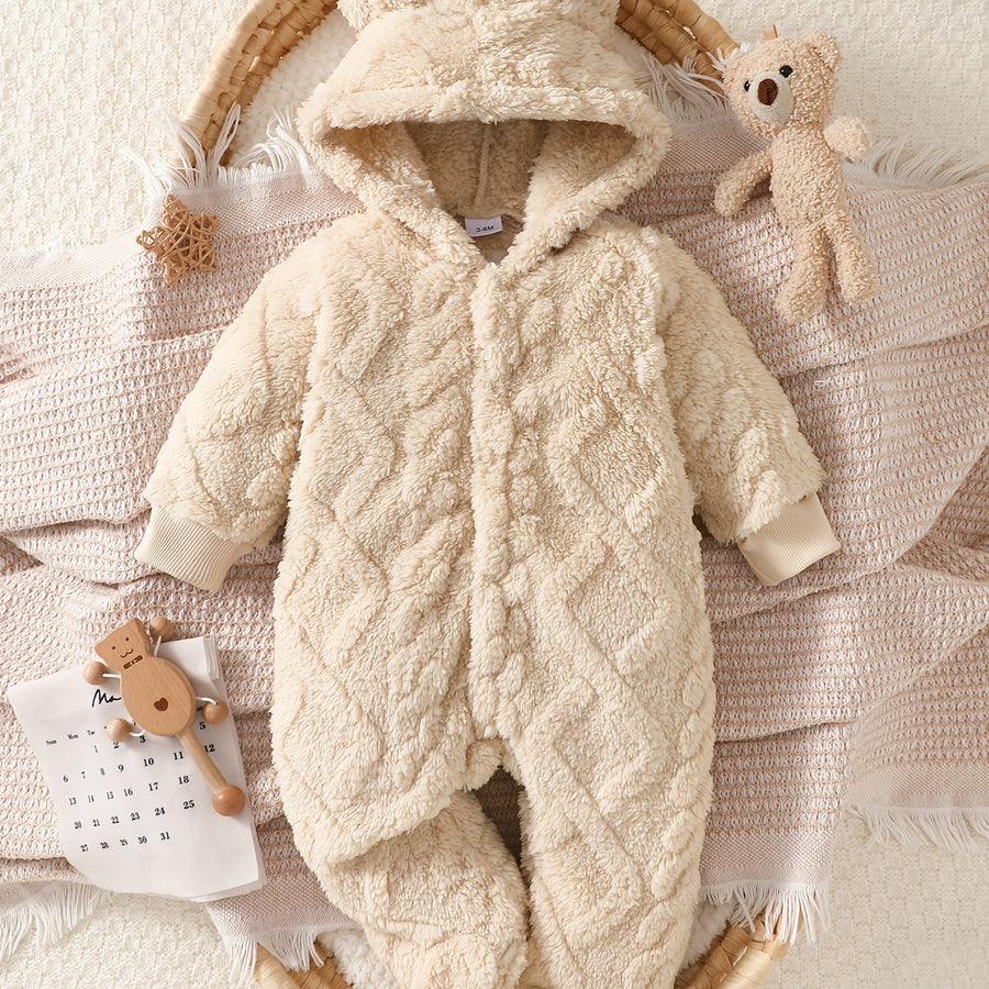 Grenouillère à pieds et à capuche ours en peluche kaki mignonne pour — Monptitlou