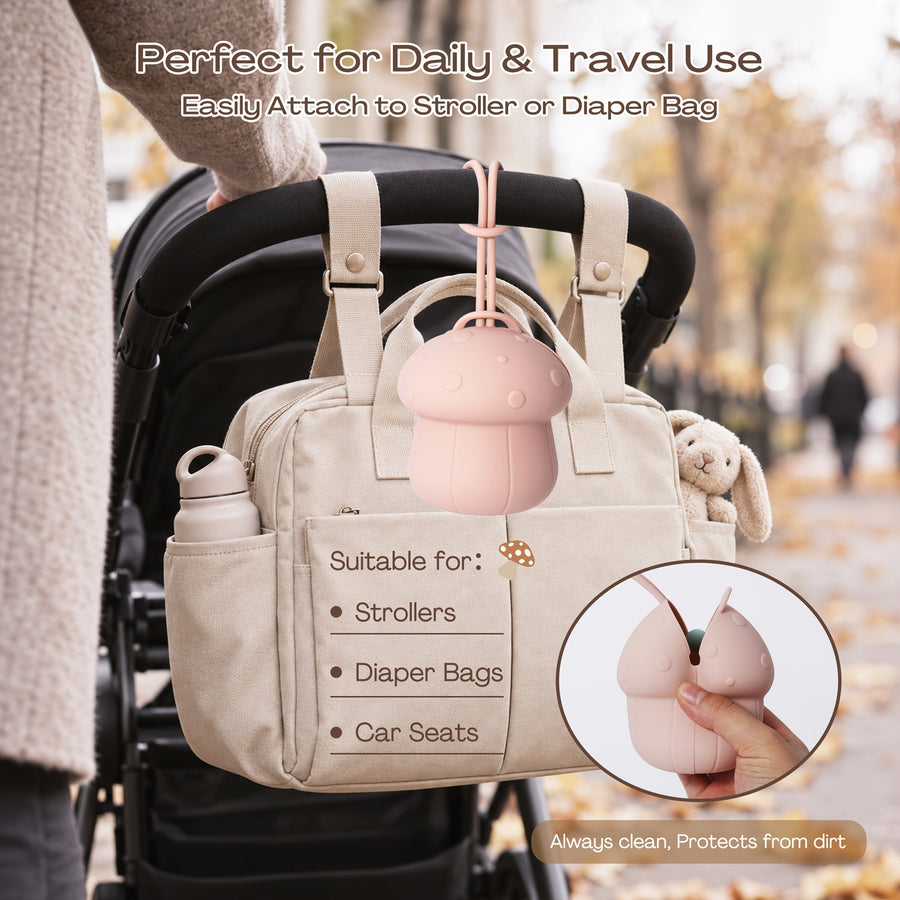 1pc Sac de Rangement Suspendu pour Poussette, Sac de Rangement pour Sucette en Silicone Champignon, Protecteur de Sucett