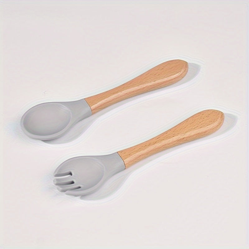 Cuillère en silicone alimentaire avec manche en bois — Monptitlou