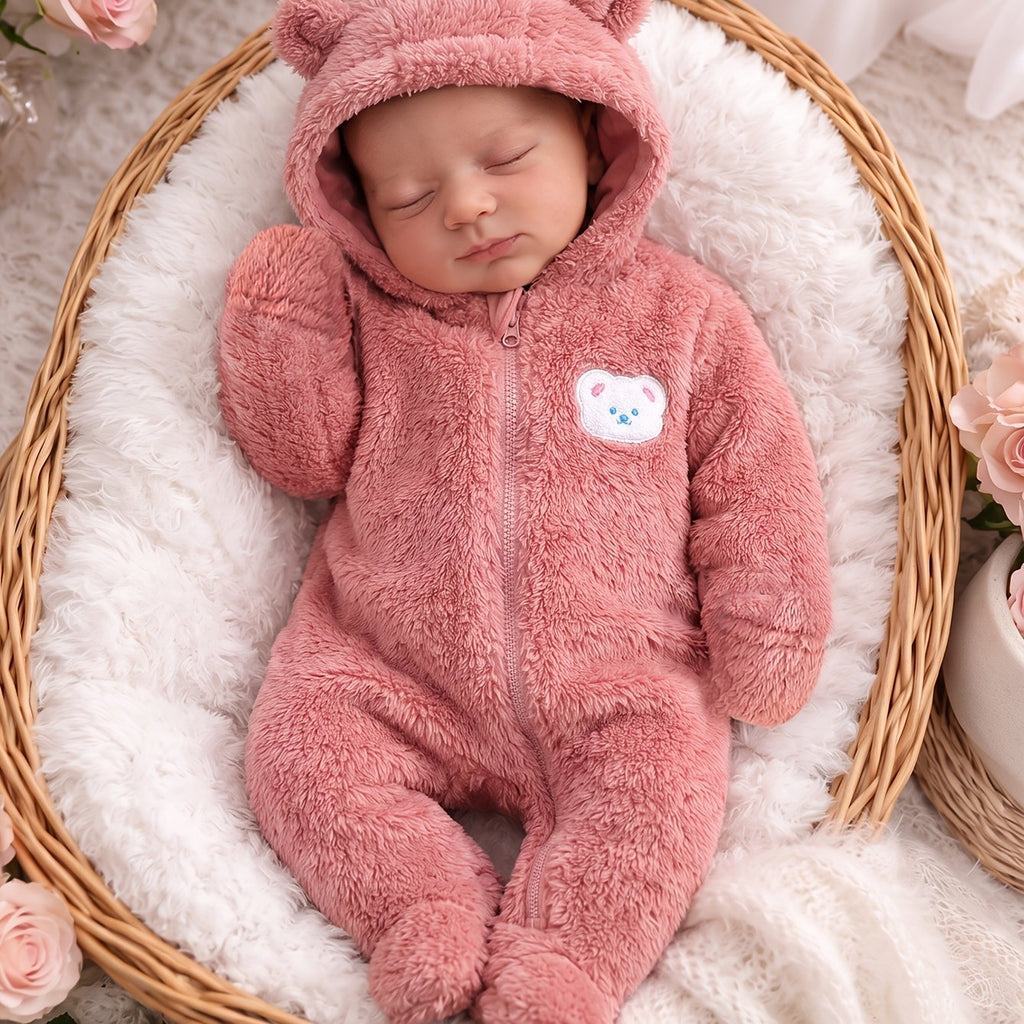 Combinaison pieds longs manches longues rose pour bébé fille — Monptitlou