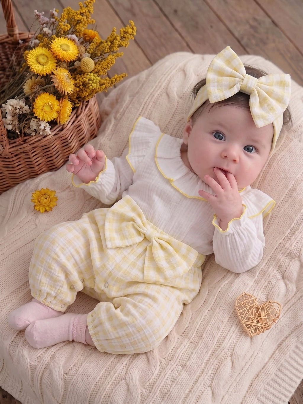 Combinaison d'automne pour bébé fille, rose à carreaux froissés — Monptitlou