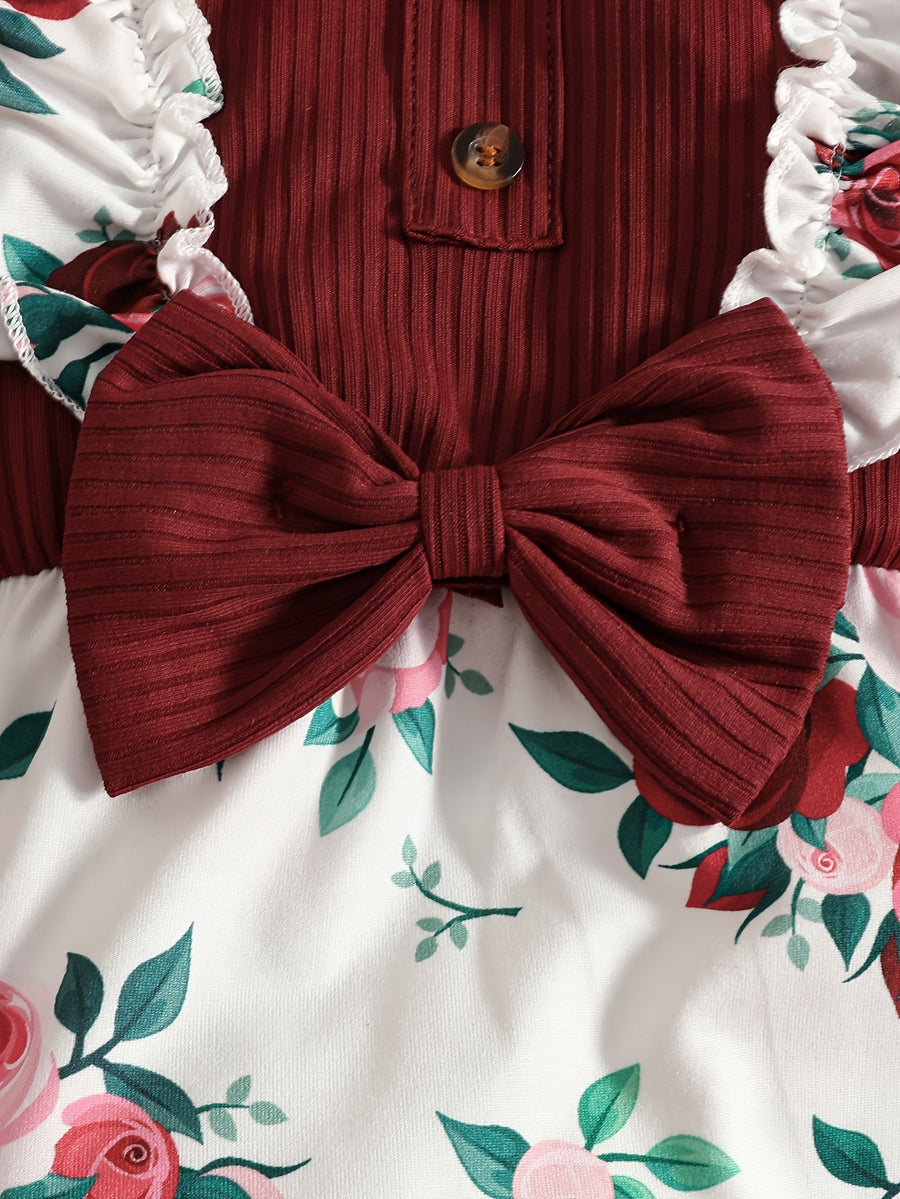 Combinaison à manches longues imprimée fleurs avec foulard — Monptitlou