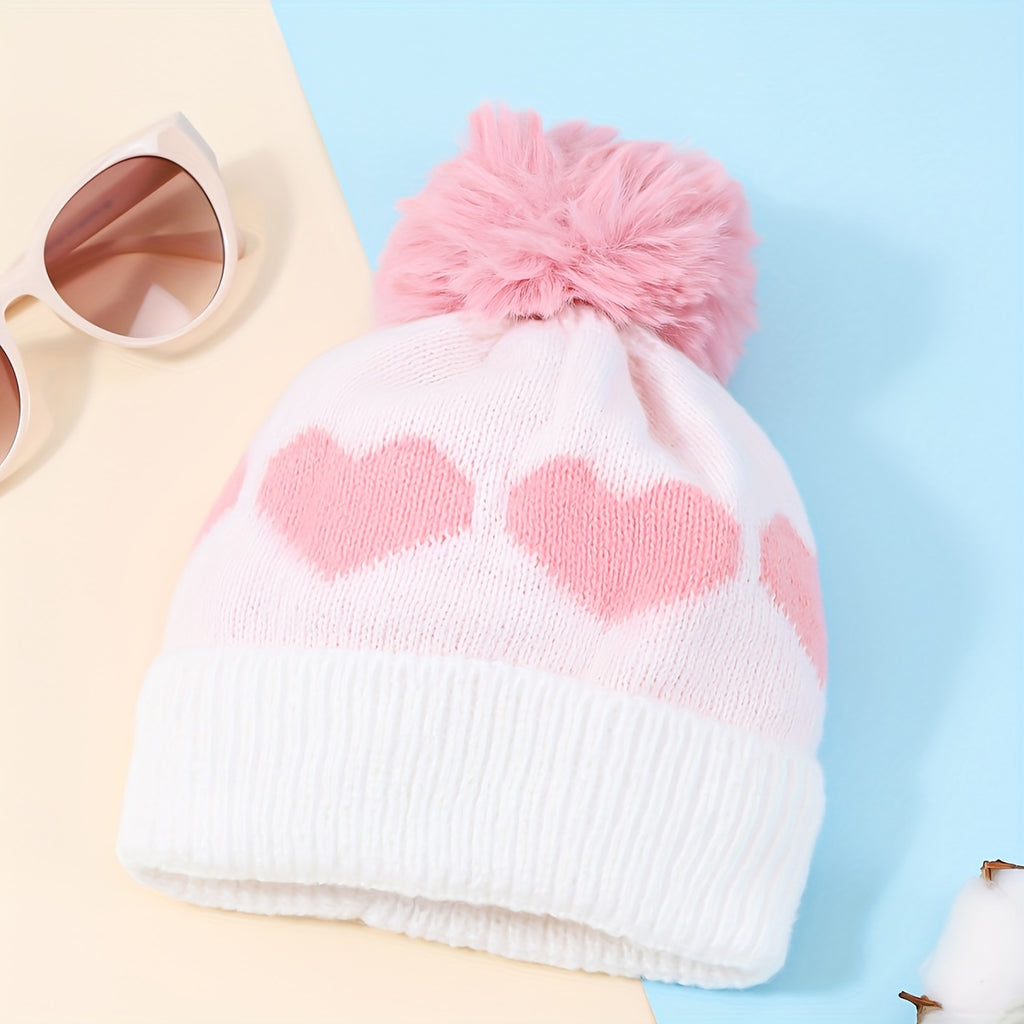 Bonnet d'hiver pour bébé, tricot jacquard épais double épaisseur avec — Monptitlou