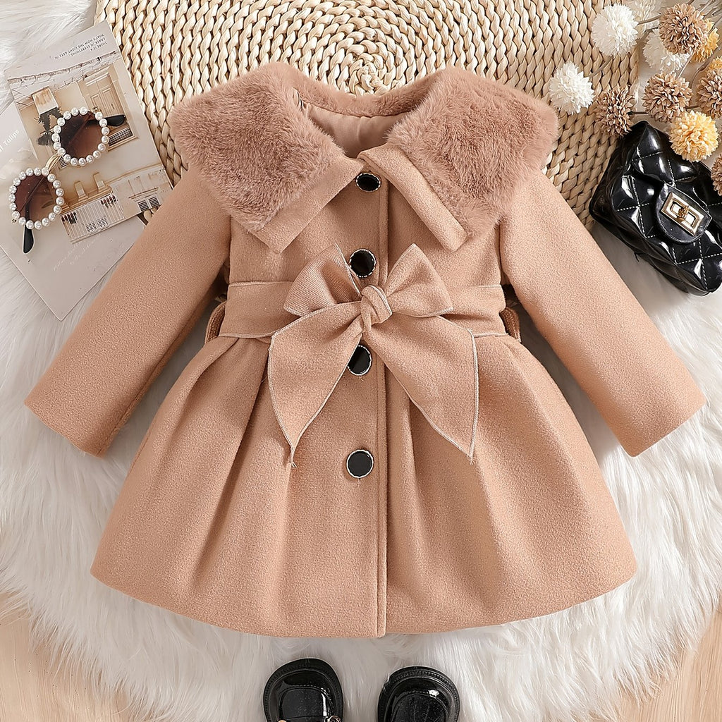 Veste princesse pour filles, col plush marron clair grande taille — Monptitlou