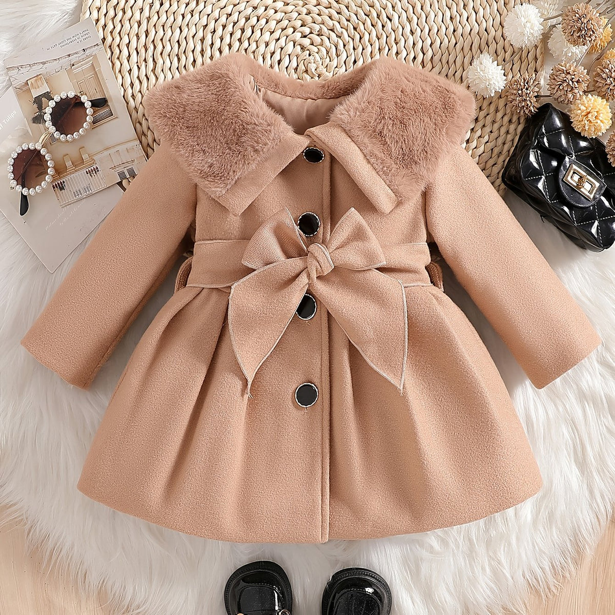 Veste princesse pour filles, col plush marron clair grande taille — Monptitlou Image