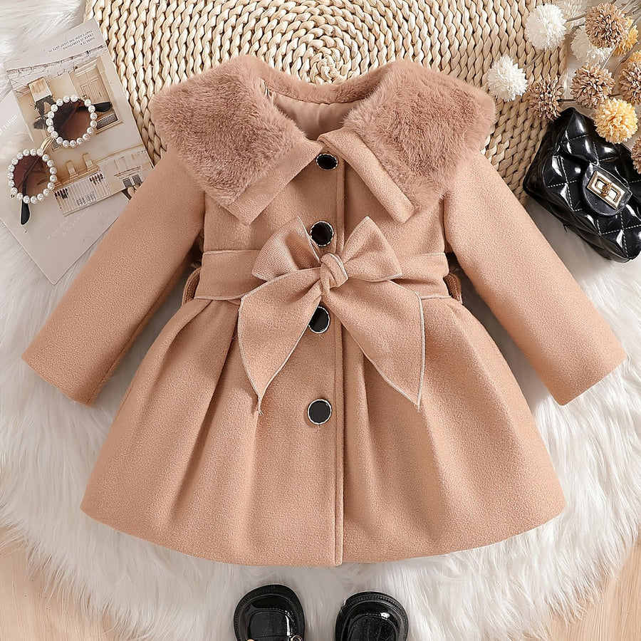 Veste princesse pour filles, col plush marron clair grande taille — Monptitlou