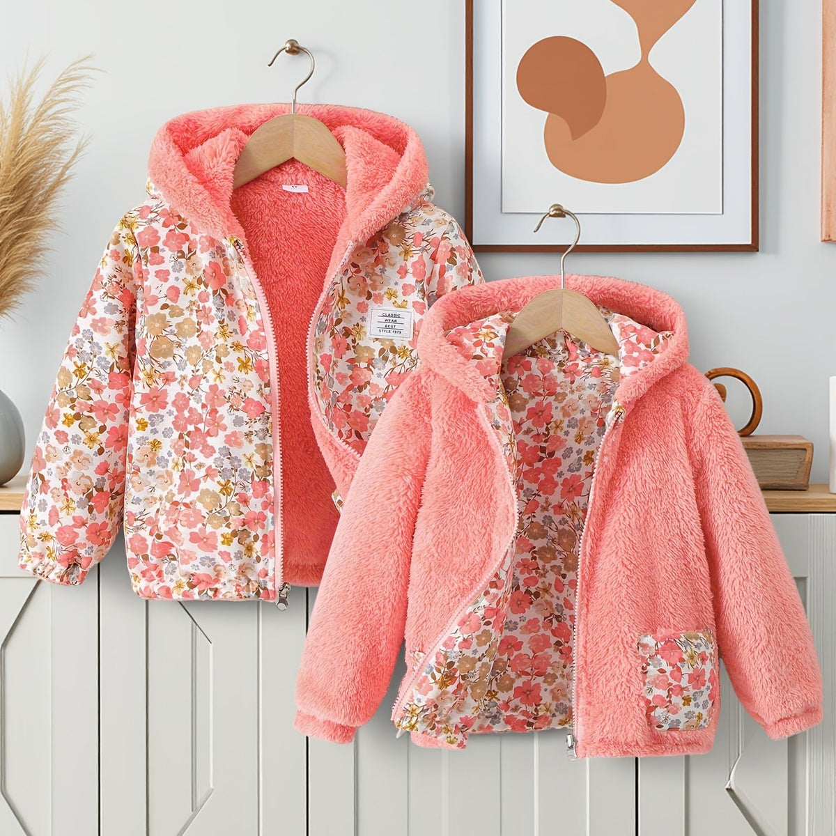 Veste cardigan zippée à capuche à manches longues réversible — Monptitlou Image