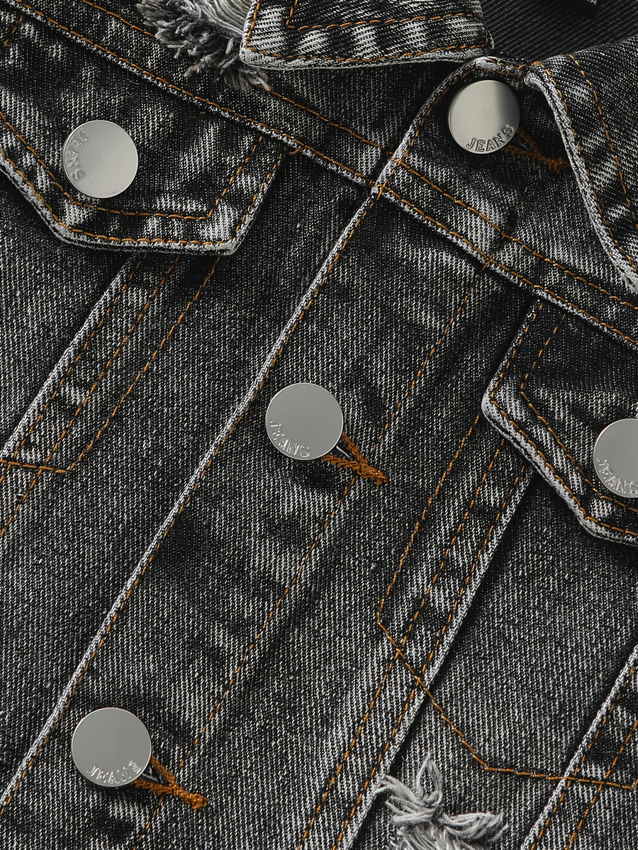 Veste en jean délavé bleu clair motif petit ours pour bébé garçon — Monptitlou