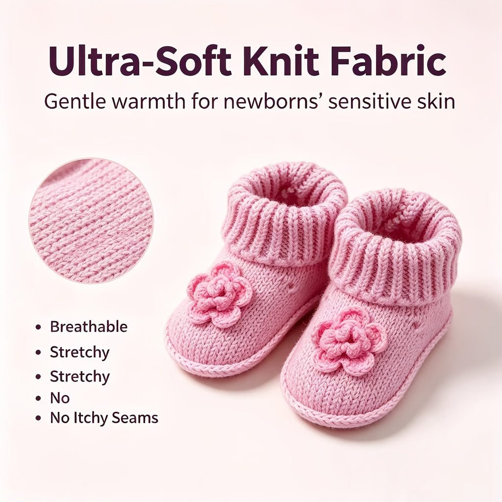 1 Paire de Chaussons de Bébé en Maille à Motif Floral — Monptitlou