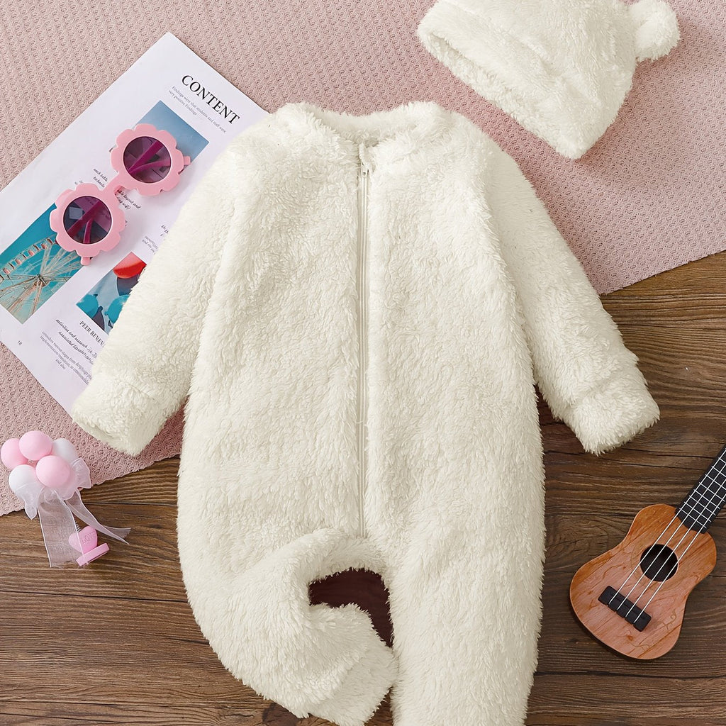 Combinaison Mignonne à Manches Longues en Peluche Unie pour Filles — Monptitlou