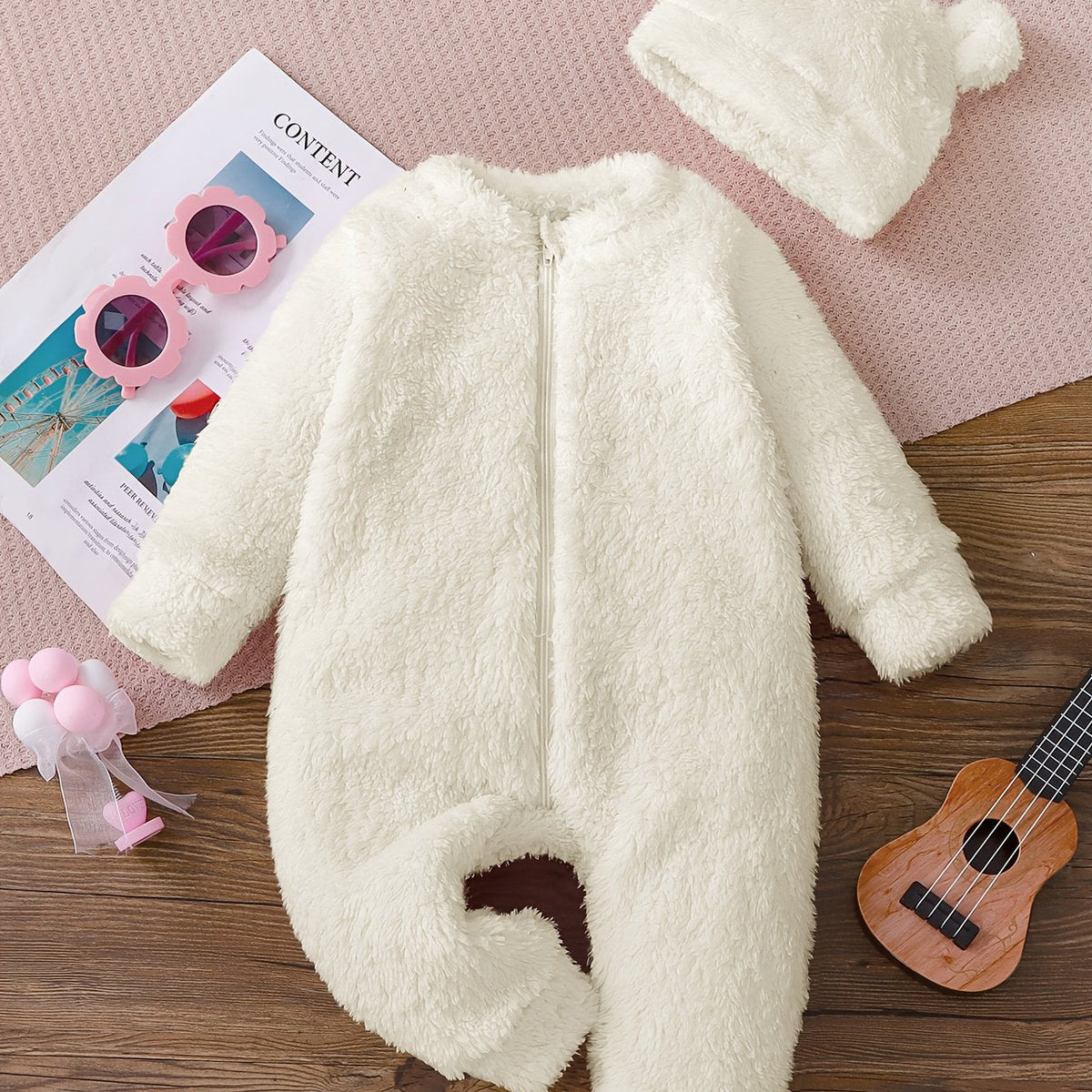 Combinaison Mignonne à Manches Longues en Peluche Unie pour Filles — Monptitlou Image
