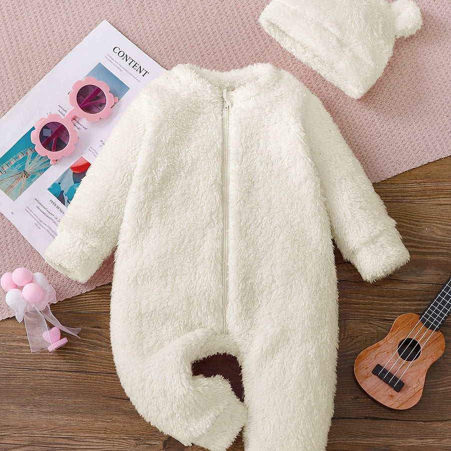 Combinaison Mignonne à Manches Longues en Peluche Unie pour Filles — Monptitlou