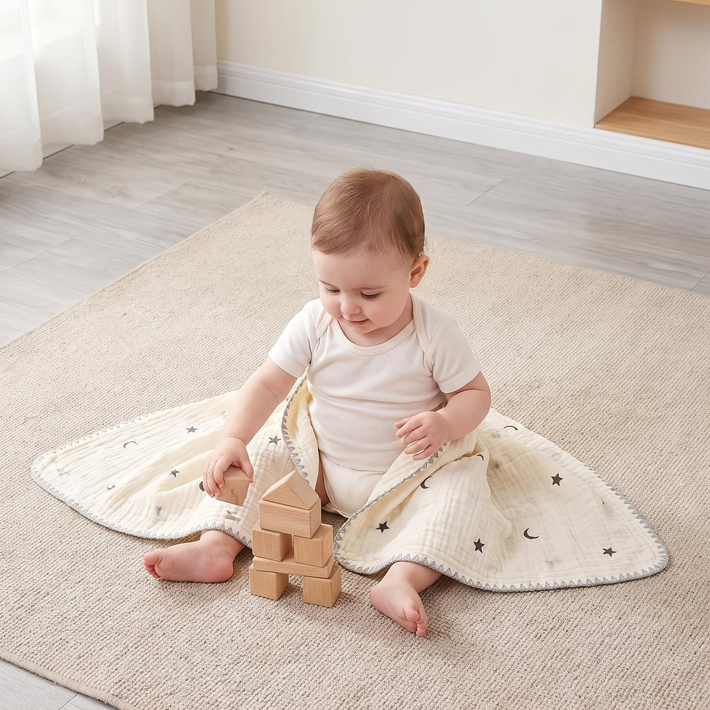 Couverture pour enfant 1 pièce en gaze de coton brodée — Monptitlou