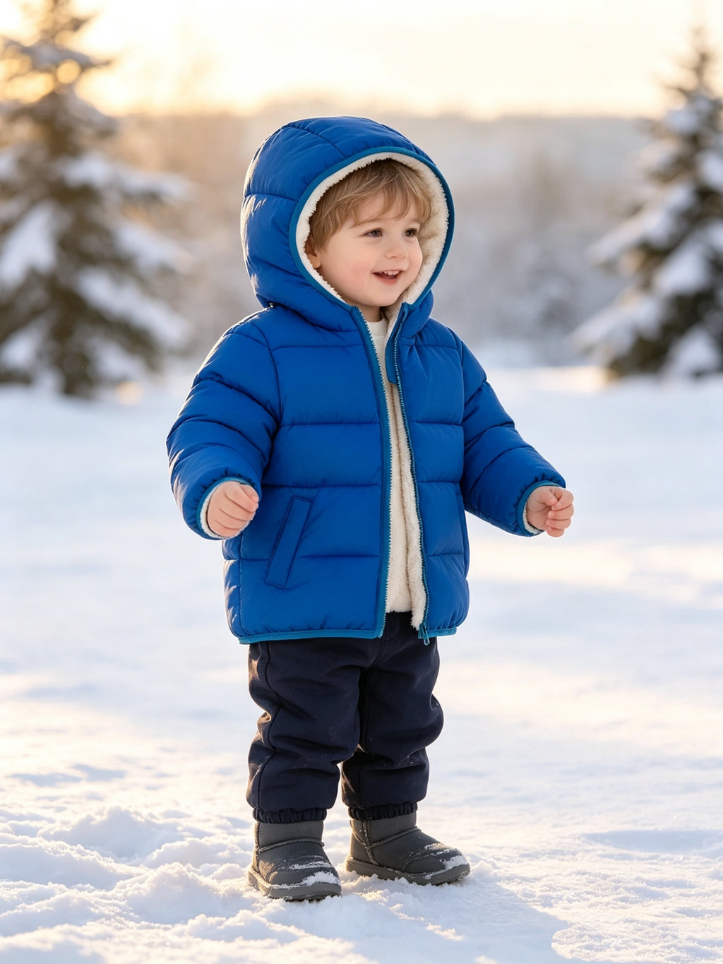 Veste d'hiver à capuche pour garçons, veste chaude légère en polaire — Monptitlou