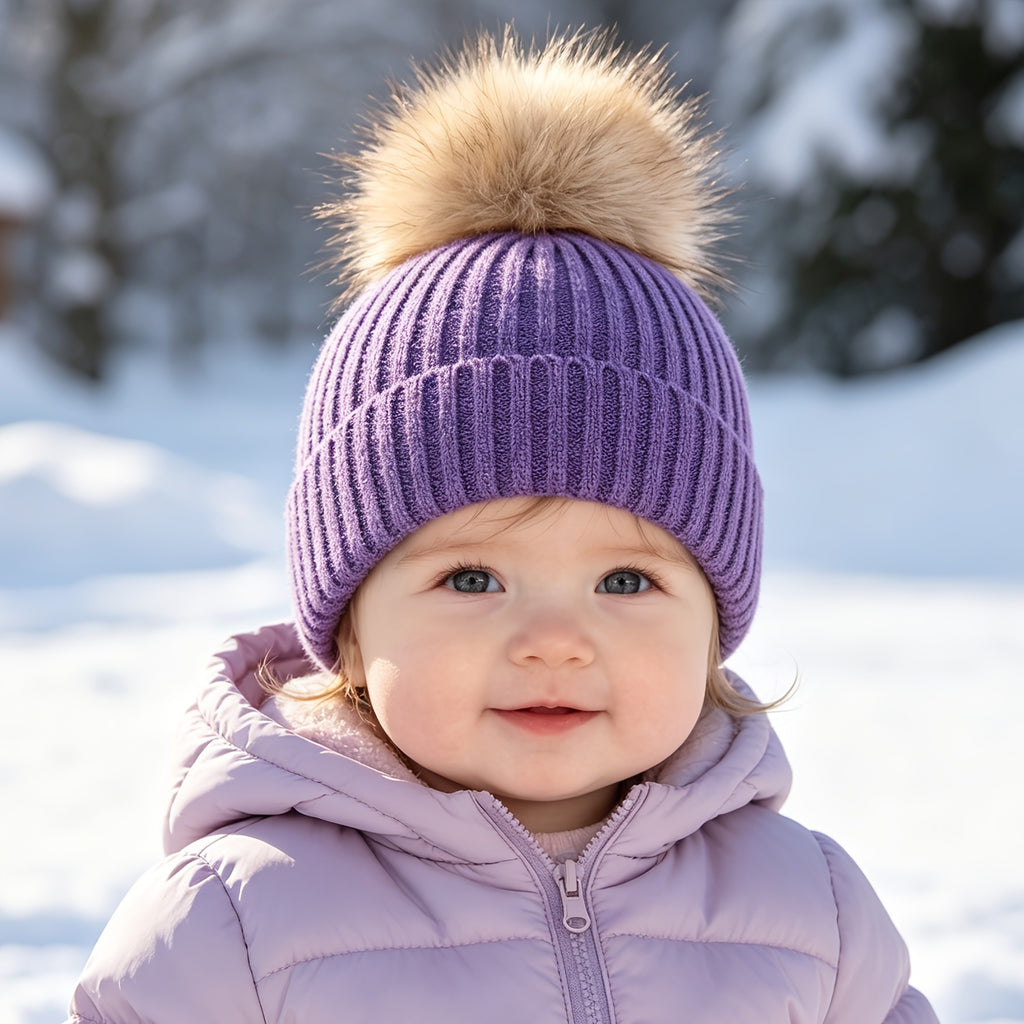 1 bonnet en tricot rayé à pompon pour enfant, automne/hiver — Monptitlou