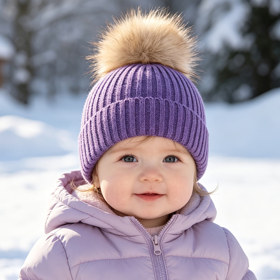 1 bonnet en tricot rayé à pompon pour enfant, automne/hiver — Monptitlou