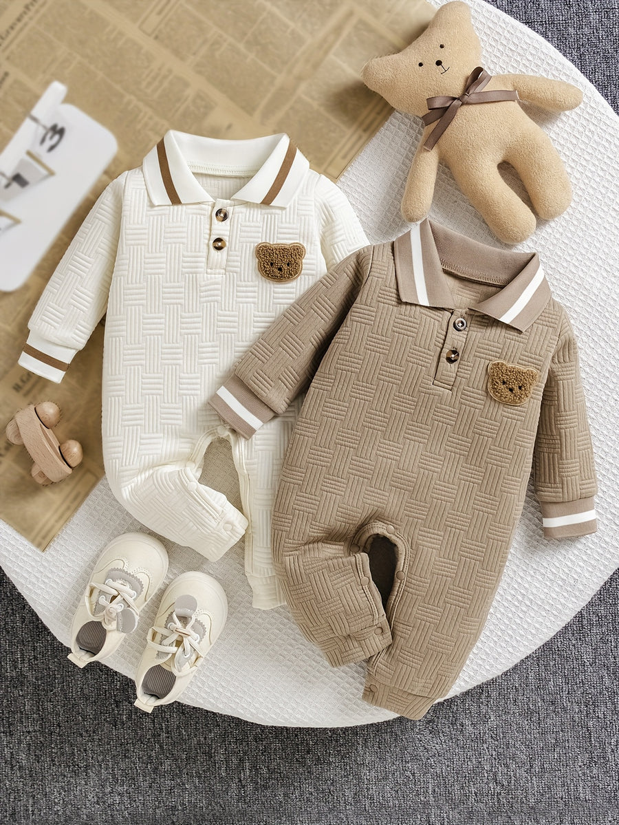 Combinaison polo col badge petit ours jacquard solide pour bébé garçon — Monptitlou