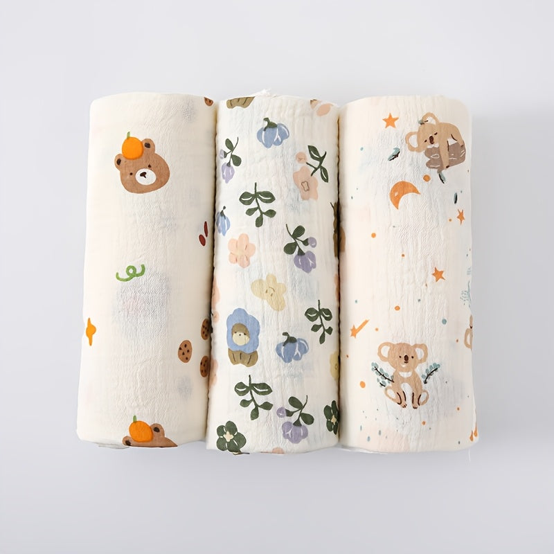Lot de 3 langes bébé en gaze de coton, 4 motifs — Monptitlou