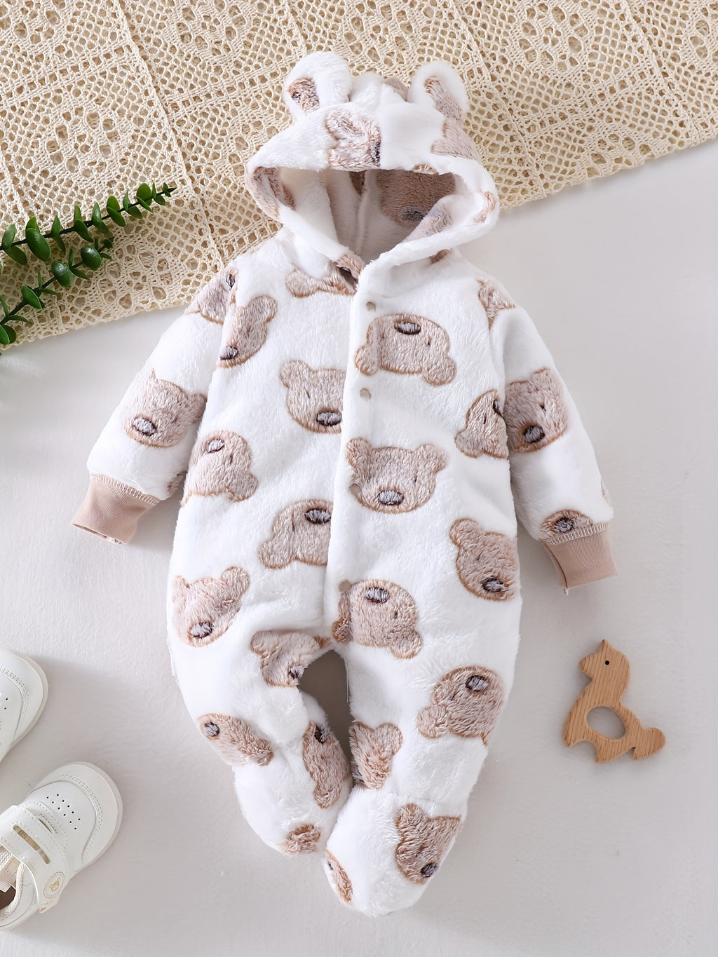 Combinaison polaire à capuche ourson pour bébé fille