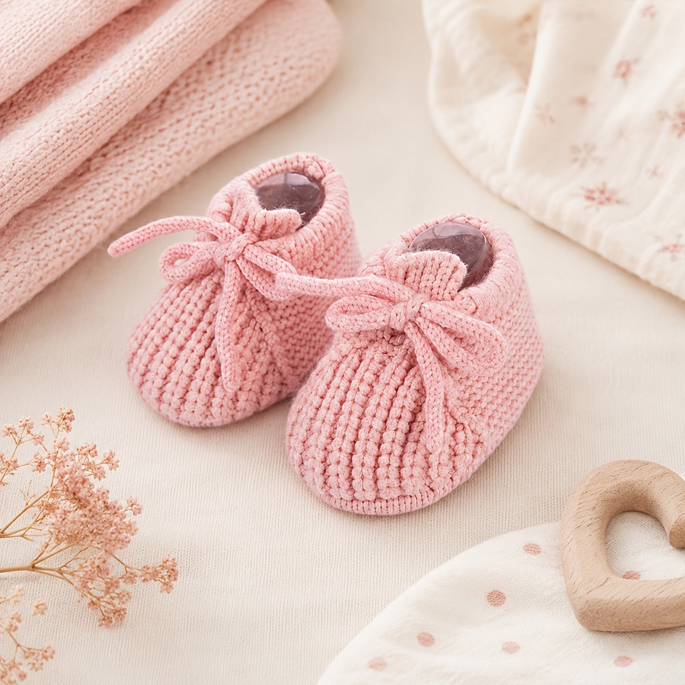 1 Paire Chaussons Crochets Nouveau-né Automne Hiver avec Nœud 0-12 Mois — Monptitlou