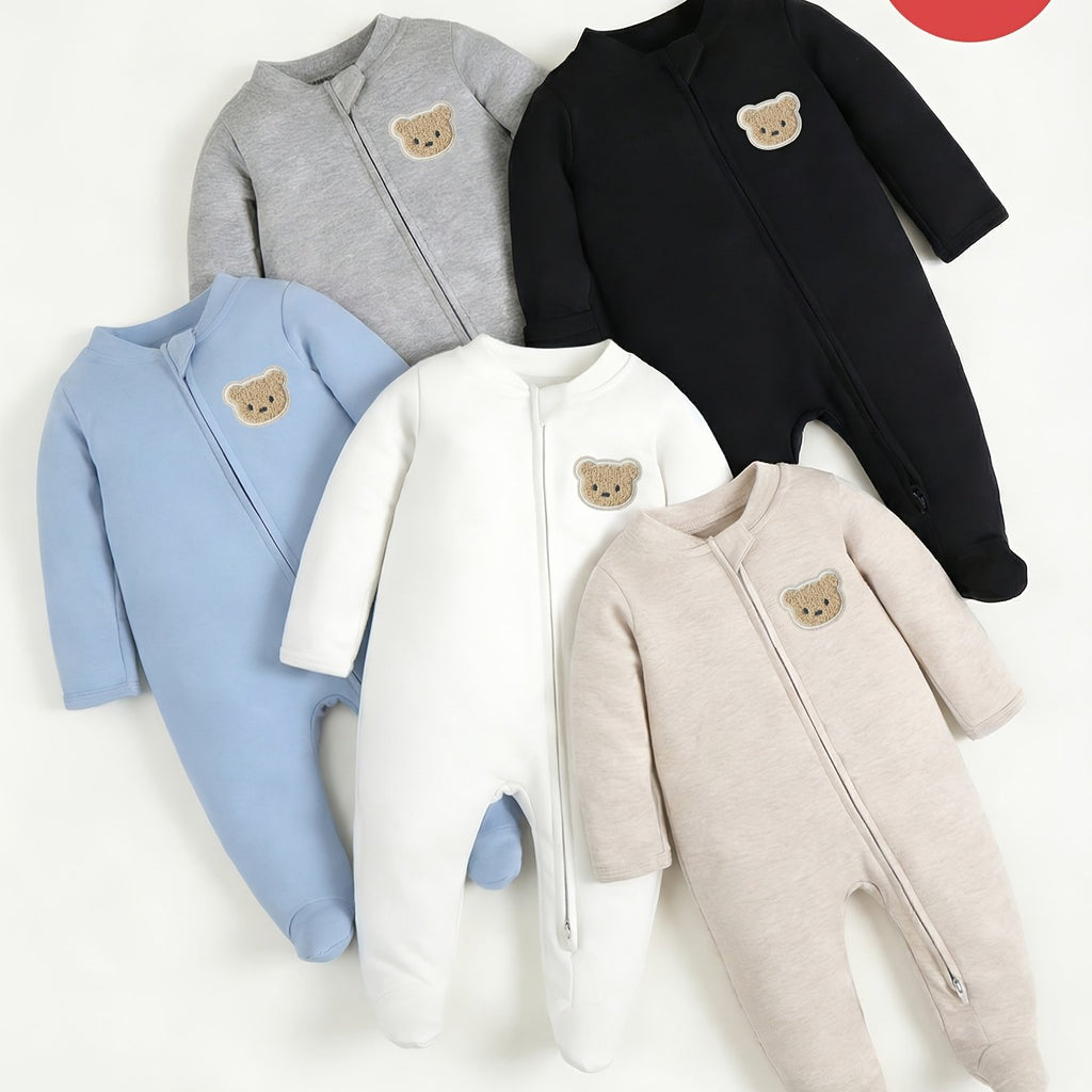 (Aléatoire 1pc) Barboteuse Bébé Double Fermeture Éclair Manches Longues — Monptitlou