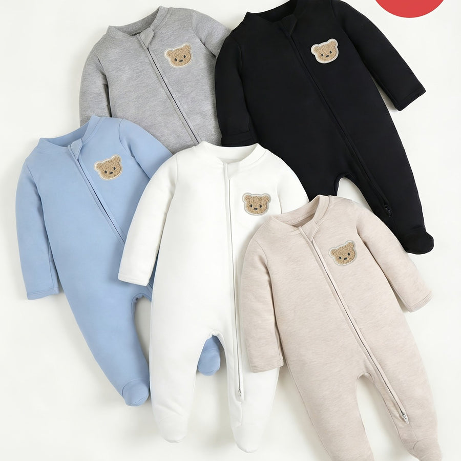 (Aléatoire 1pc) Barboteuse Bébé Double Fermeture Éclair Manches Longues — Monptitlou