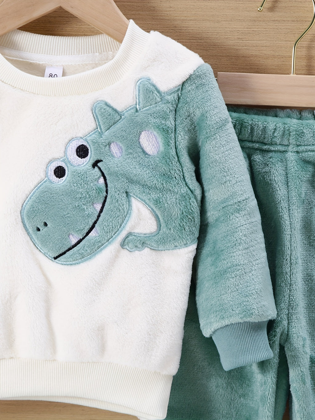 Ensemble de vêtements douillets en polaire corail à motif dinosaure — Monptitlou