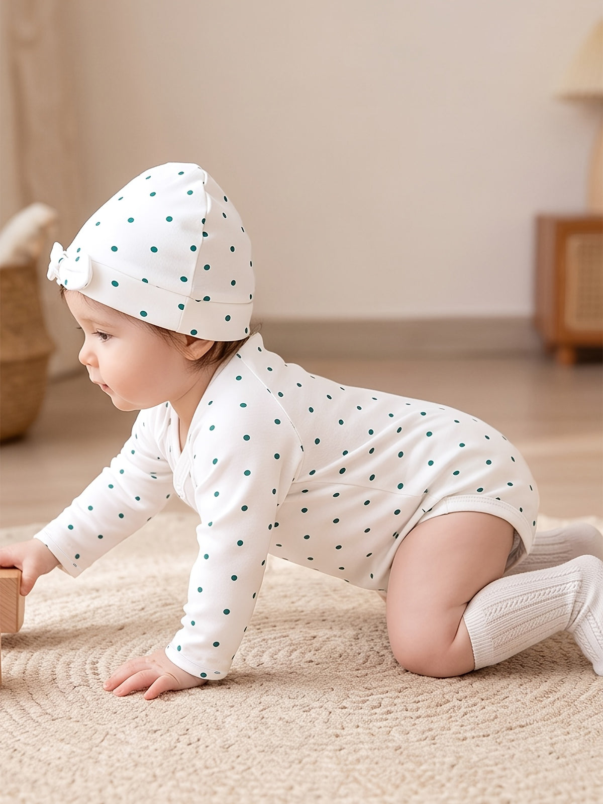 Ensemble 2 pièces Printemps/Automne pour bébé : bandeau à nœud à pois — Monptitlou Image
