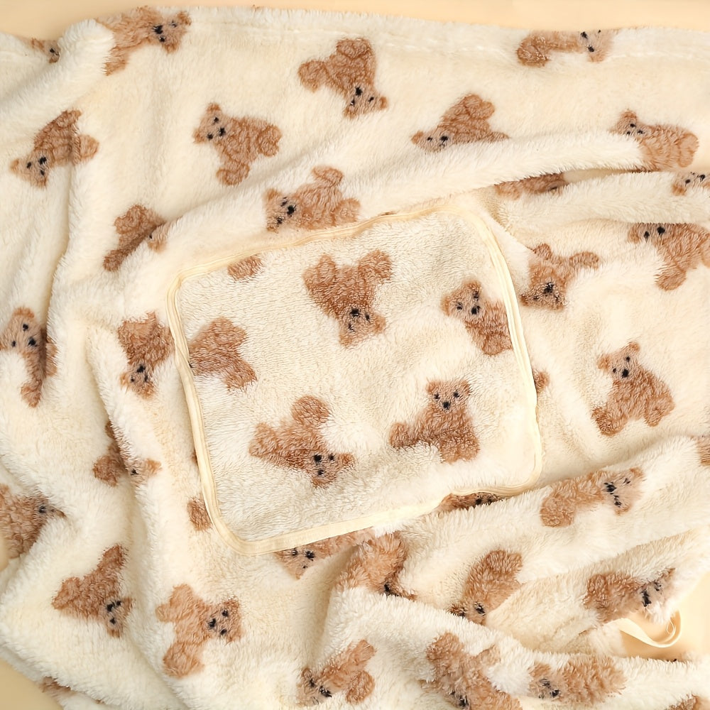Couverture épaisse en polaire avec capuche et motif d'ours — Monptitlou