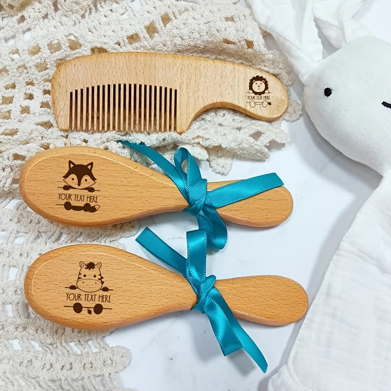 1 Set de brosse à cheveux et peigne en bois de hêtre personnalisé avec