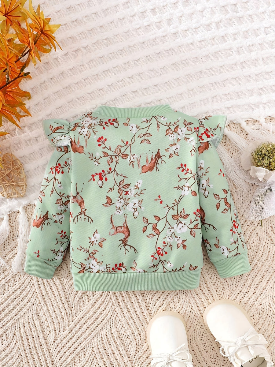 Pull à manches longues col rond imprimé floral pour enfant — Monptitlou