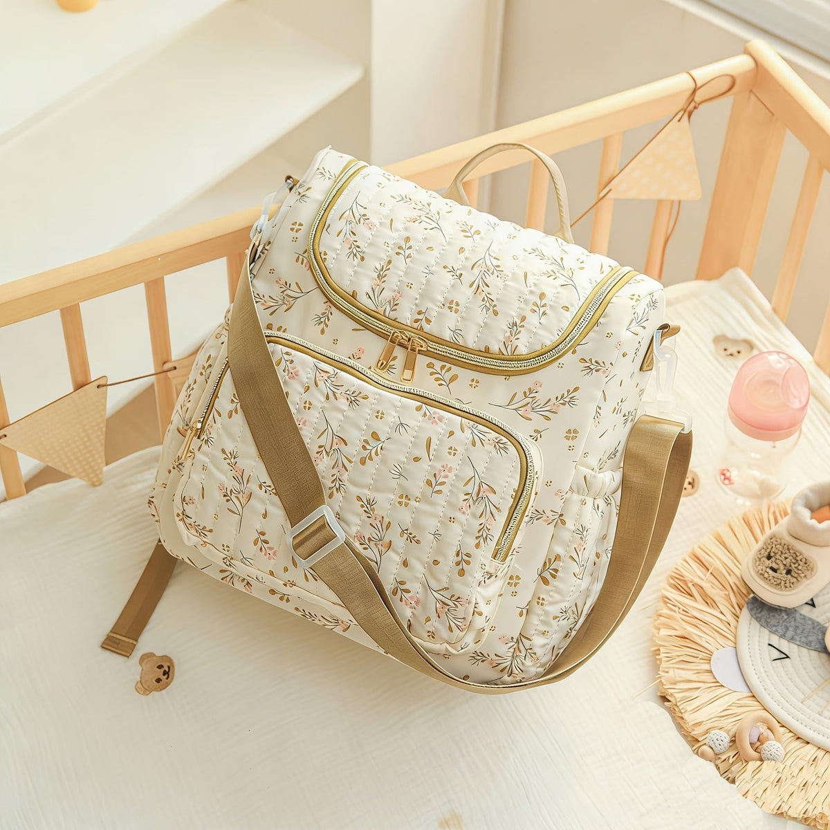 [Essentiel pour parents] Sac à langer à dos floral pour maman et papa — Monptitlou Image